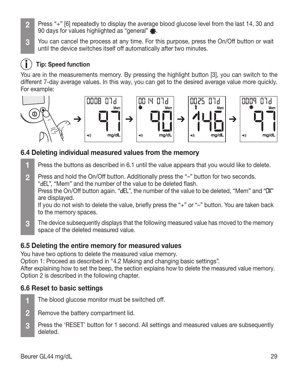 Beurer GL 44 (mg/dL) User Manual | Page 29 / 40