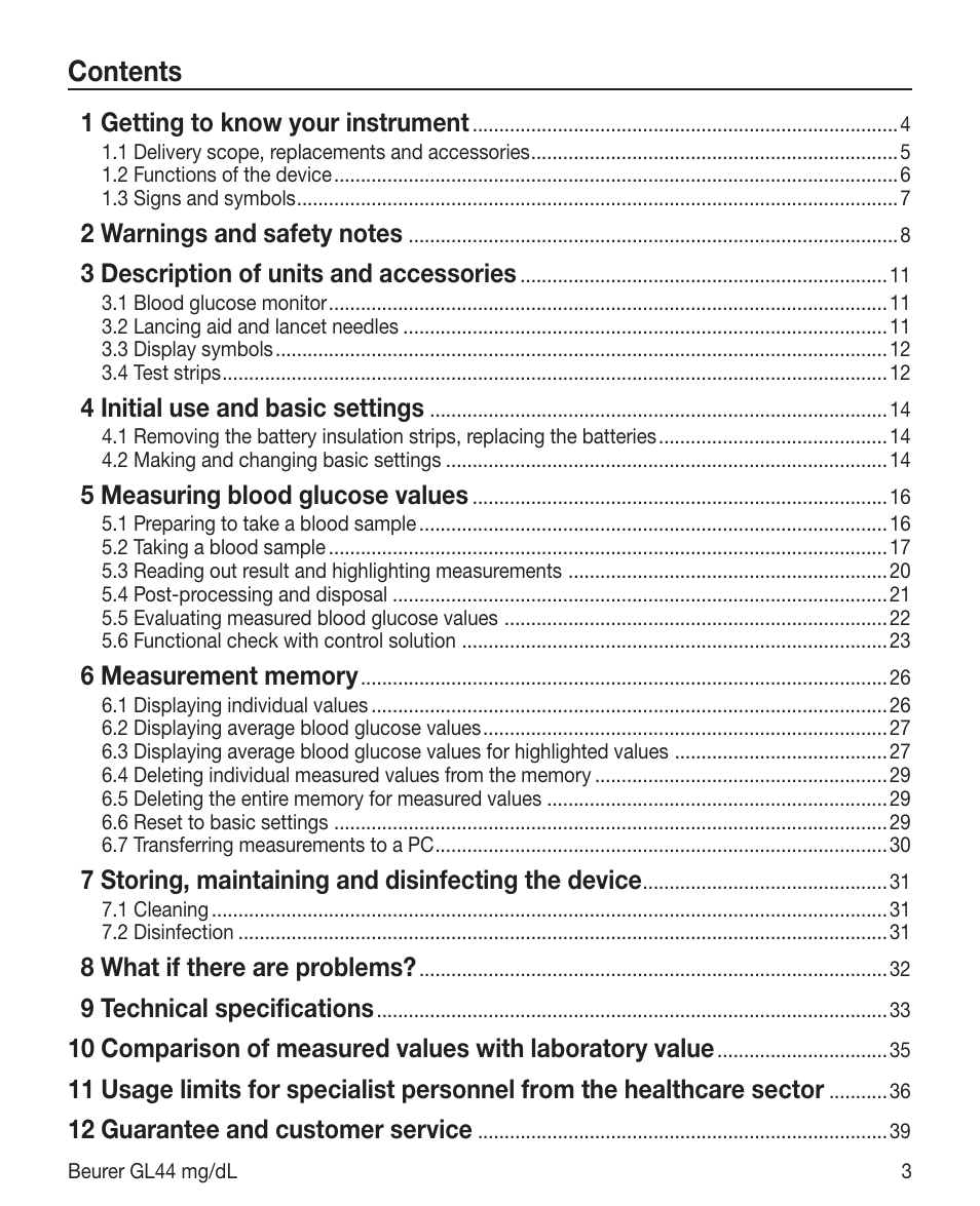 Beurer GL 44 (mg/dL) User Manual | Page 3 / 40