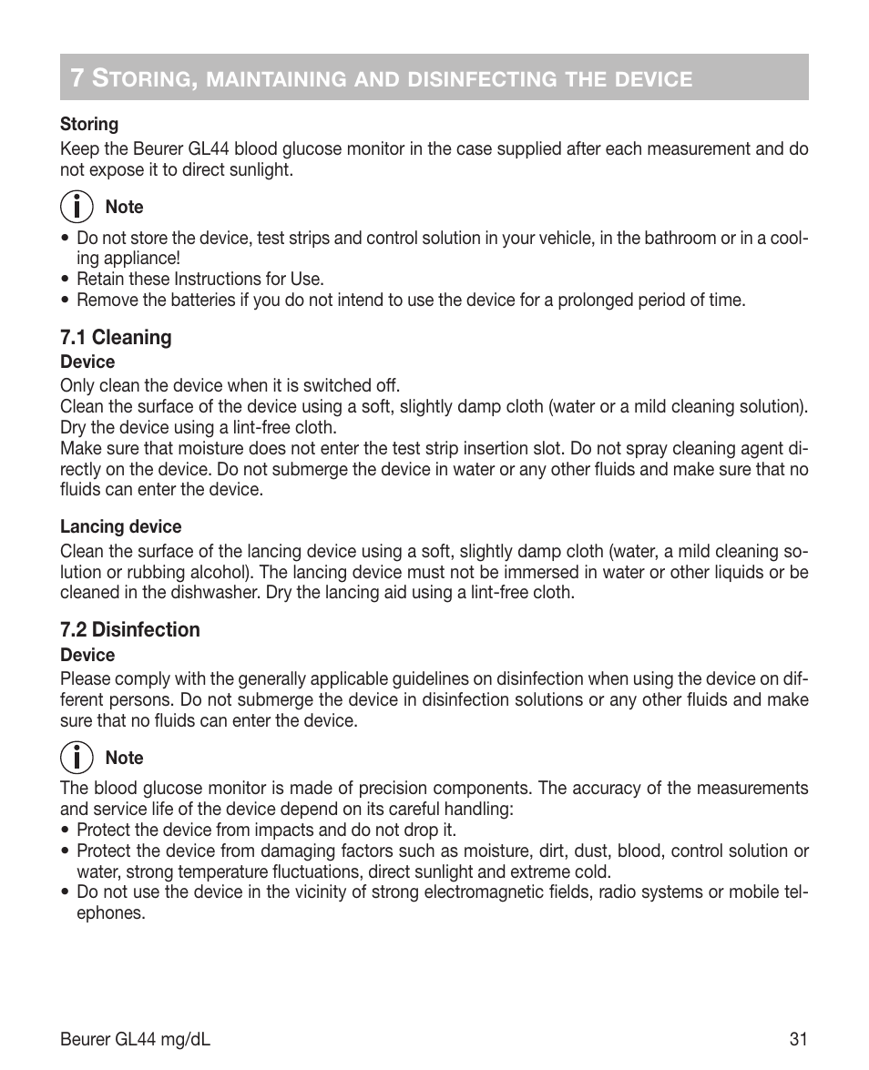 Beurer GL 44 (mg/dL) User Manual | Page 31 / 40