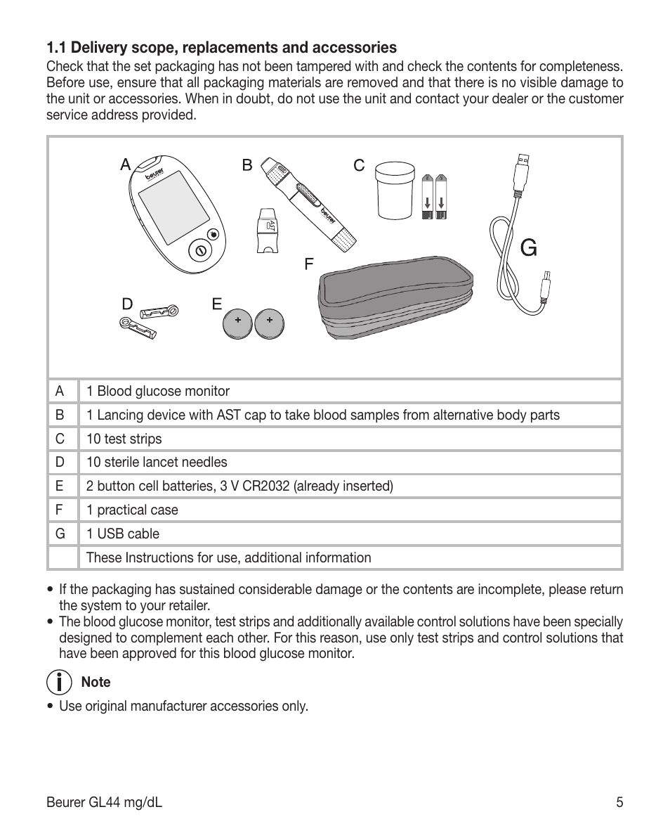 Beurer GL 44 (mg/dL) User Manual | Page 5 / 40
