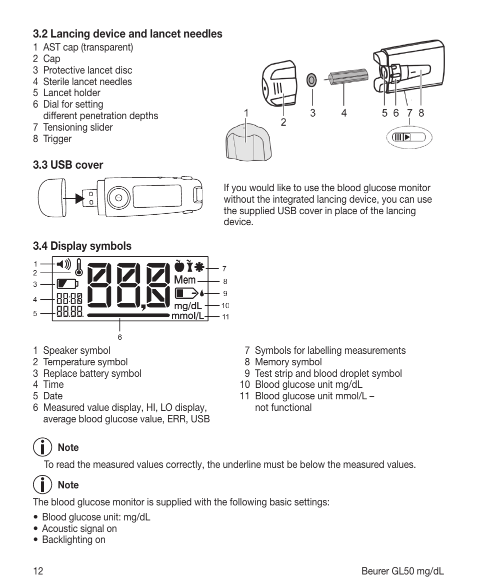 Beurer GL 50 (mg/dL) User Manual | Page 12 / 40