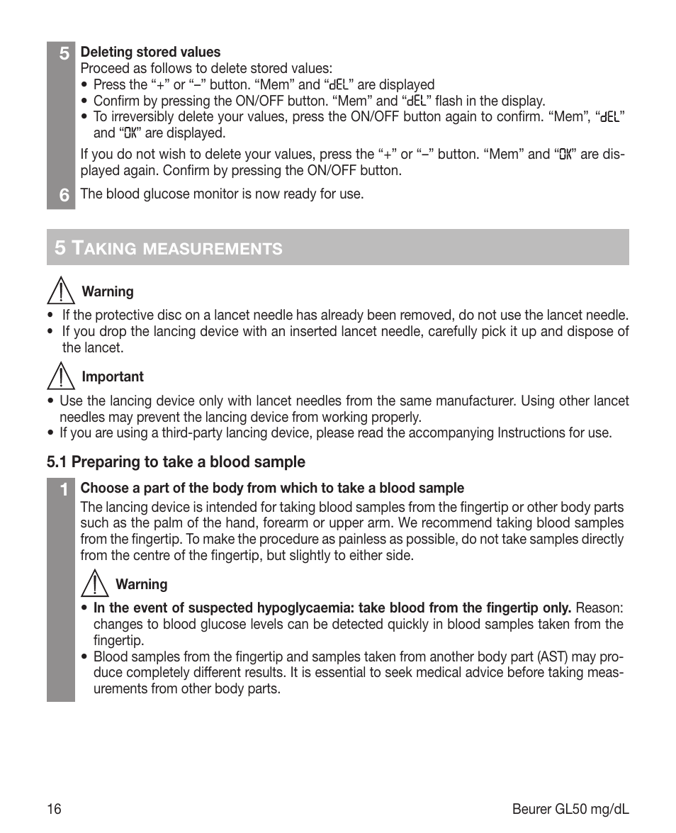 Beurer GL 50 (mg/dL) User Manual | Page 16 / 40