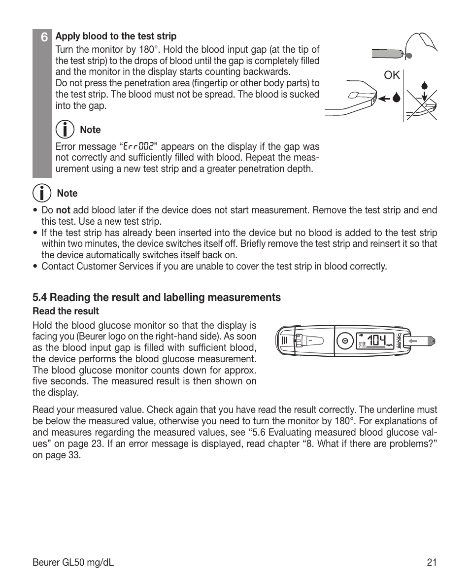Beurer GL 50 (mg/dL) User Manual | Page 21 / 40