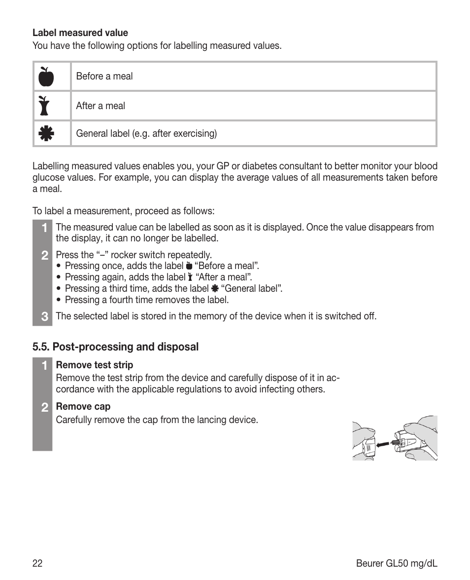 Beurer GL 50 (mg/dL) User Manual | Page 22 / 40