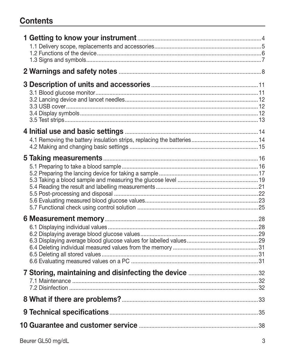 Beurer GL 50 (mg/dL) User Manual | Page 3 / 40