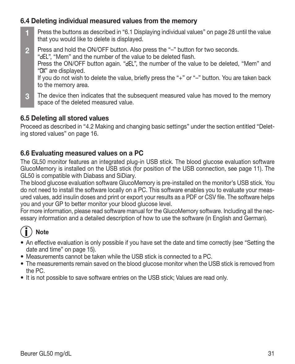 Beurer GL 50 (mg/dL) User Manual | Page 31 / 40