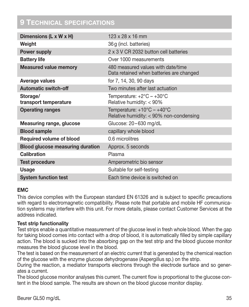 Beurer GL 50 (mg/dL) User Manual | Page 35 / 40