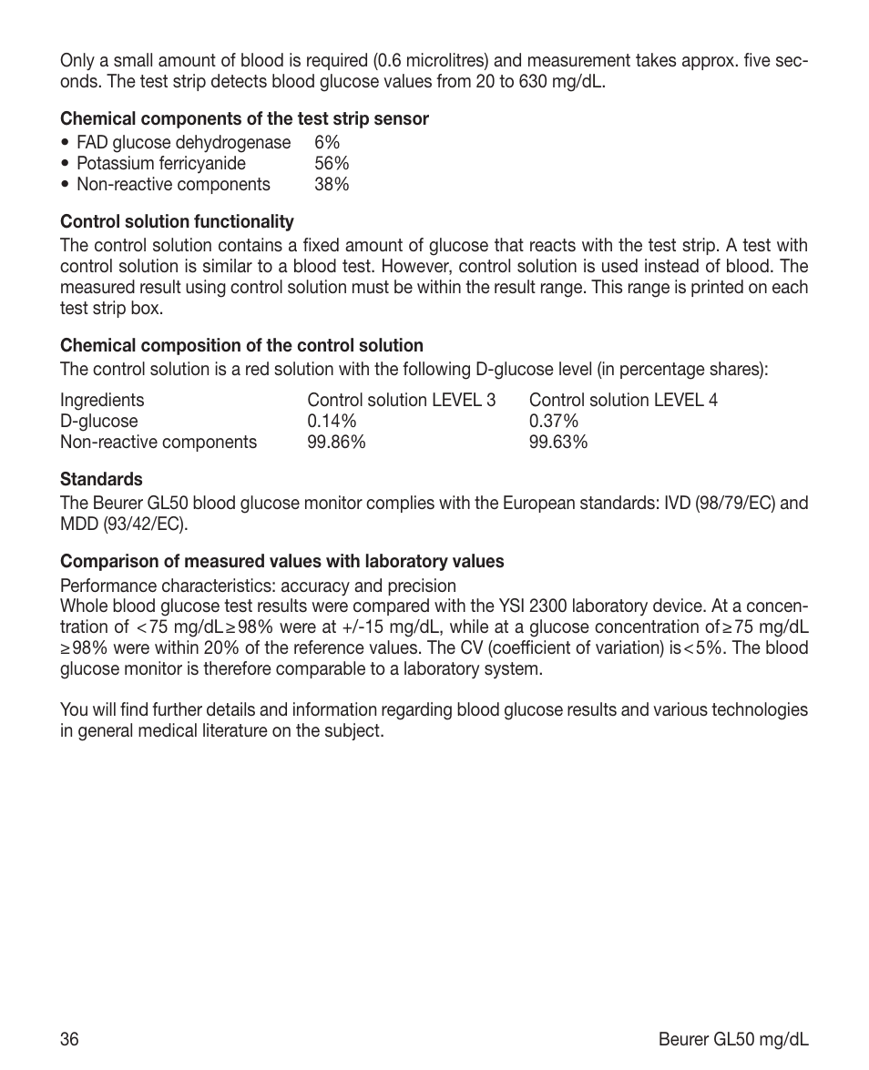 Beurer GL 50 (mg/dL) User Manual | Page 36 / 40