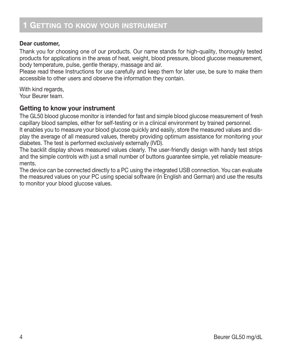 Beurer GL 50 (mg/dL) User Manual | Page 4 / 40