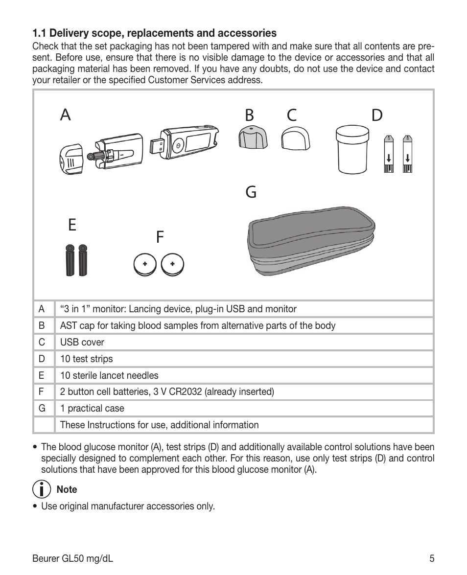 Beurer GL 50 (mg/dL) User Manual | Page 5 / 40