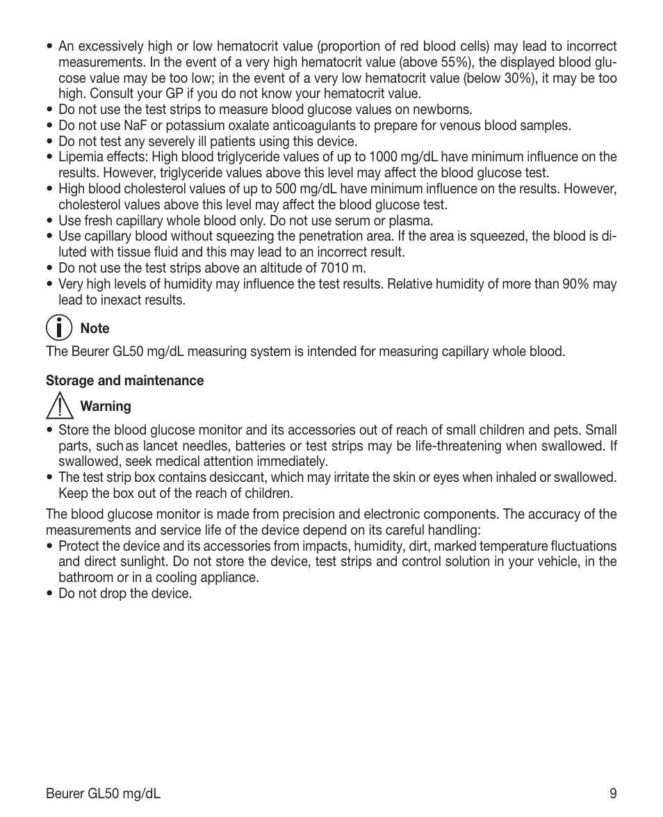 Beurer GL 50 (mg/dL) User Manual | Page 9 / 40