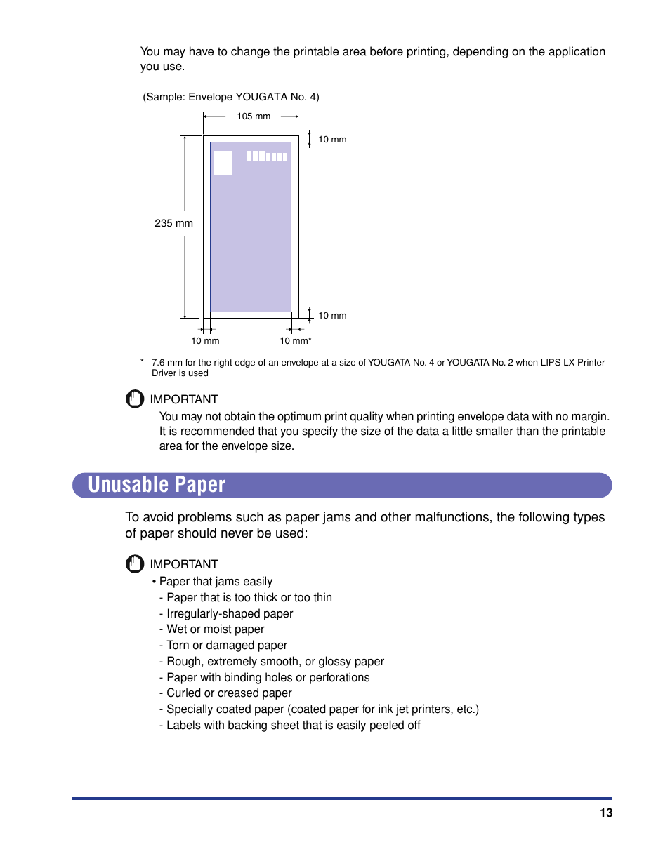 Unusable paper | Canon 3410 User Manual | Page 14 / 78