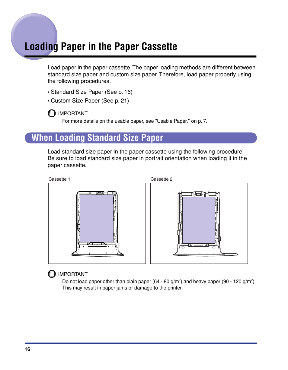 Loading paper in the paper cassette, When loading standard size paper | Canon 3410 User Manual | Page 17 / 78