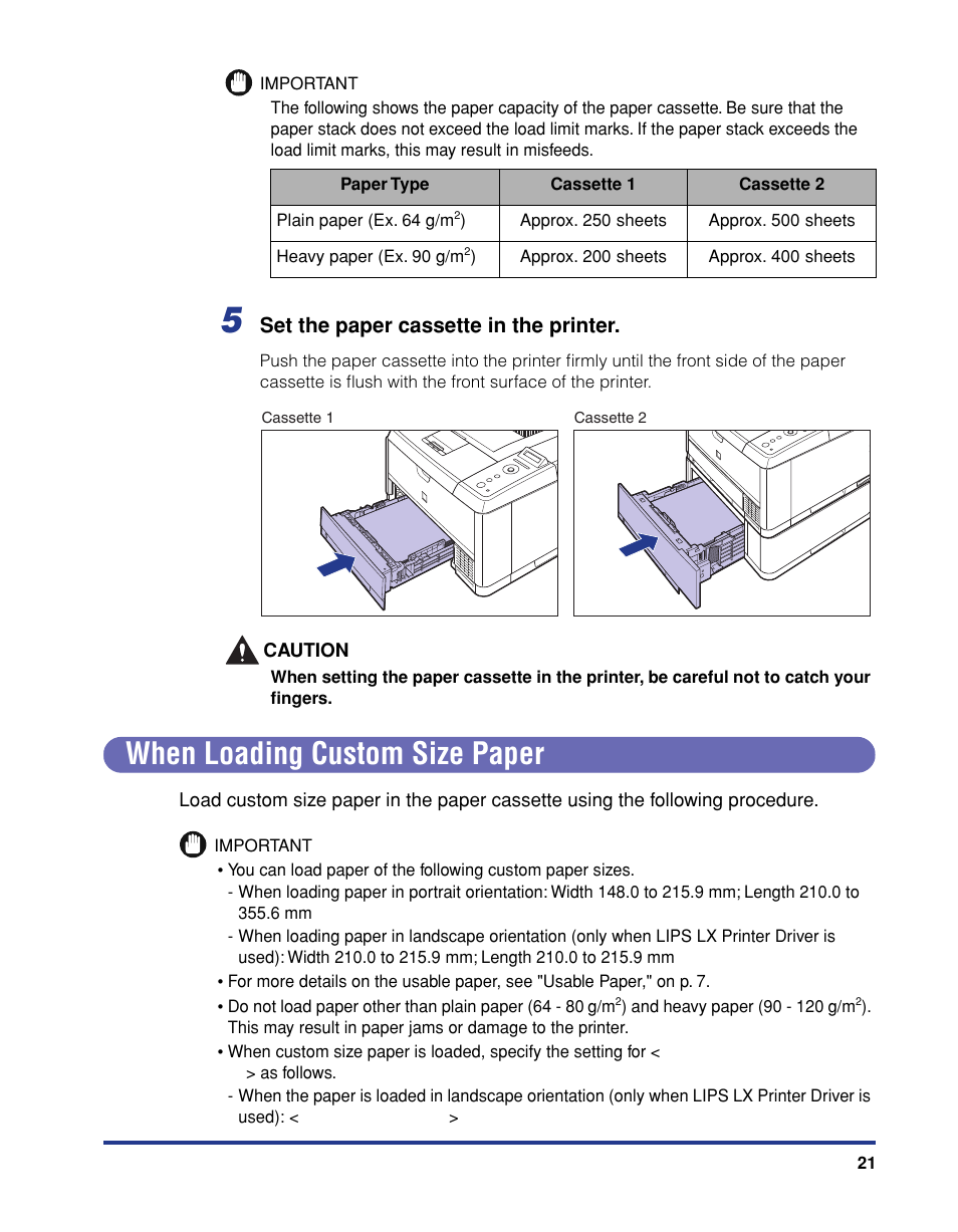 When loading custom size paper | Canon 3410 User Manual | Page 22 / 78