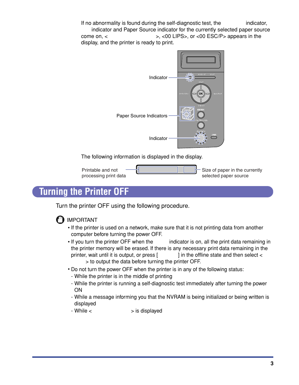 Turning the printer off | Canon 3410 User Manual | Page 4 / 78