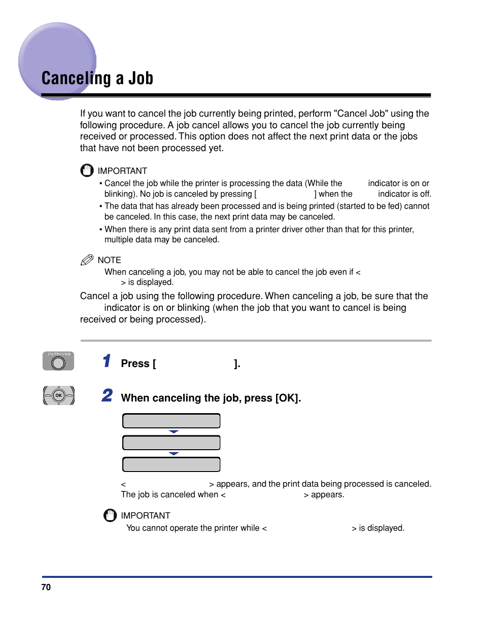 Canceling a job | Canon 3410 User Manual | Page 71 / 78
