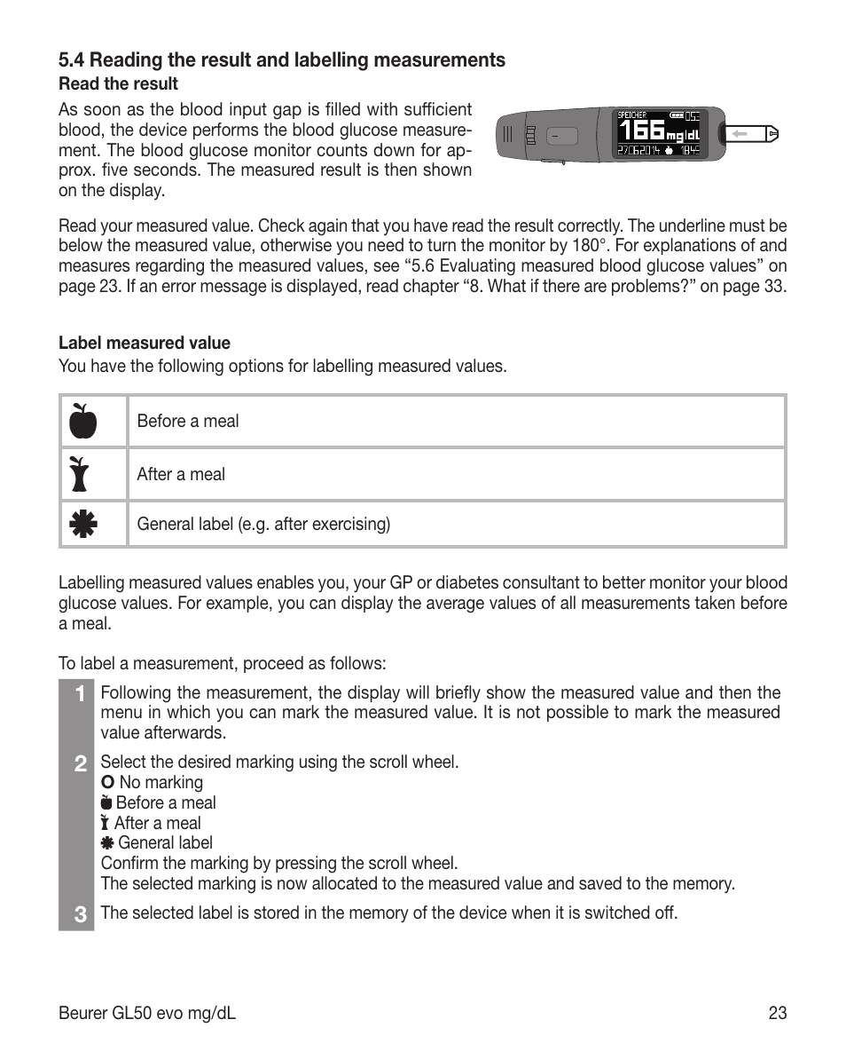 Beurer GL 50 evo (mgdl) User Manual | Page 23 / 40