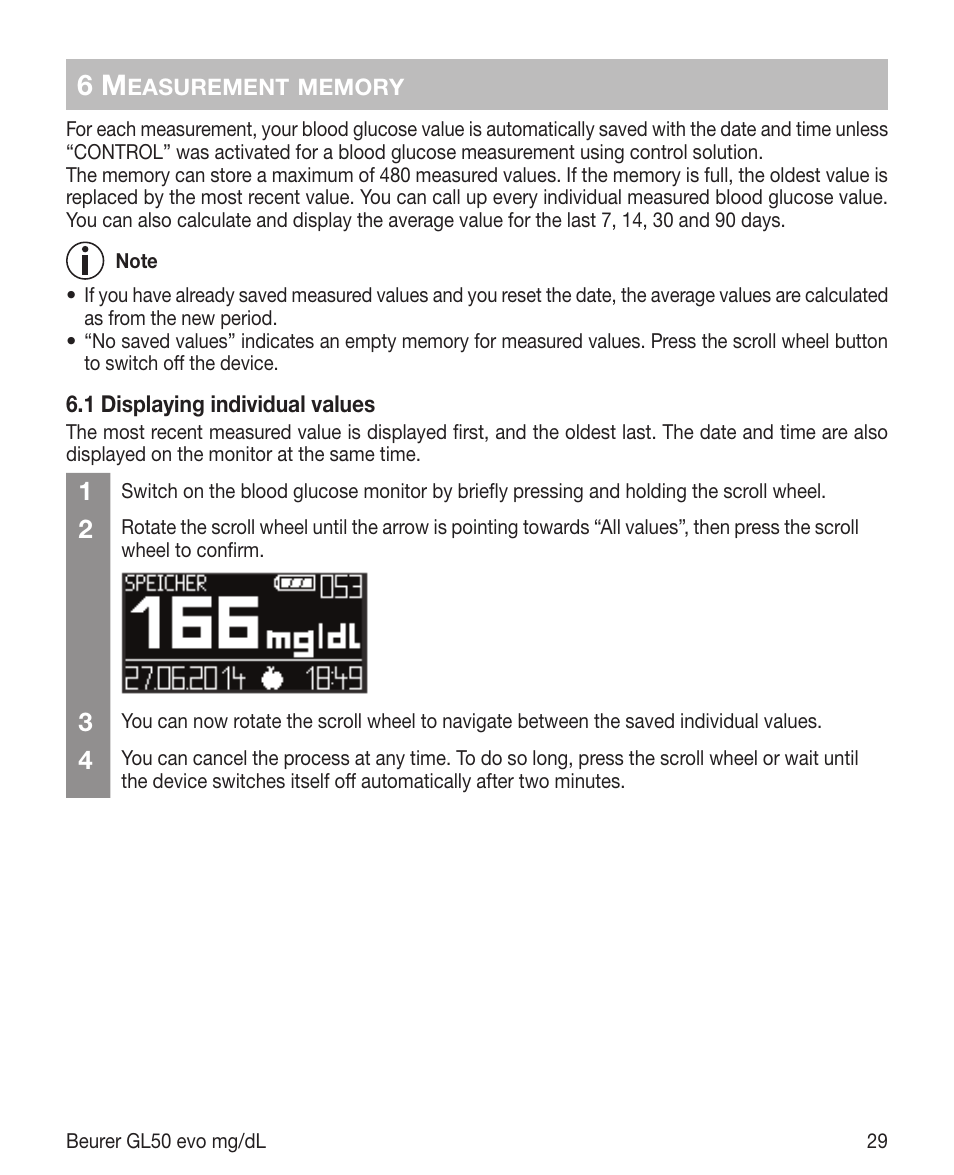 Beurer GL 50 evo (mgdl) User Manual | Page 29 / 40