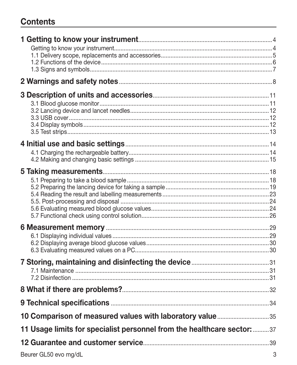 Beurer GL 50 evo (mgdl) User Manual | Page 3 / 40