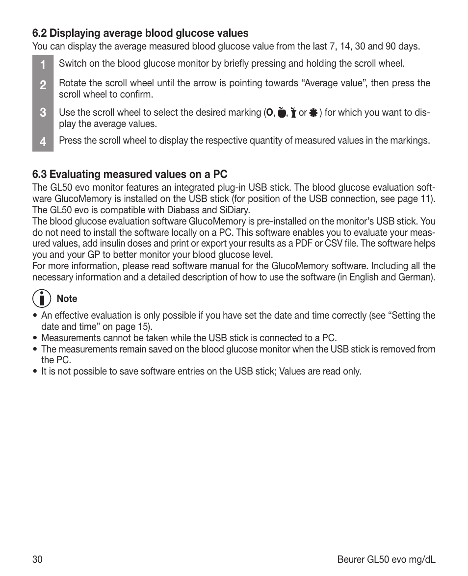 Beurer GL 50 evo (mgdl) User Manual | Page 30 / 40