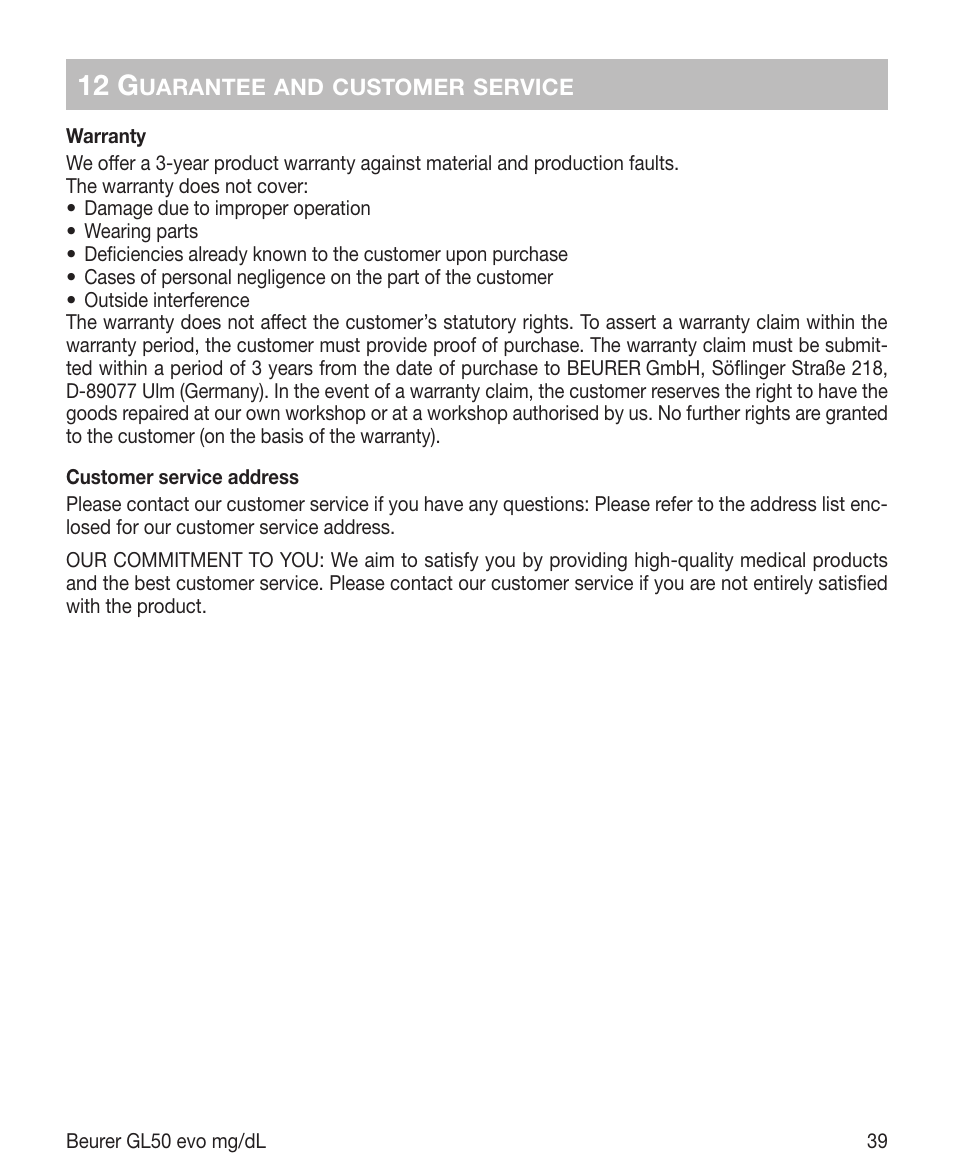 12 g | Beurer GL 50 evo (mgdl) User Manual | Page 39 / 40