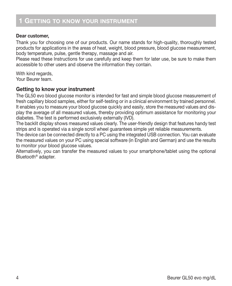 Beurer GL 50 evo (mgdl) User Manual | Page 4 / 40