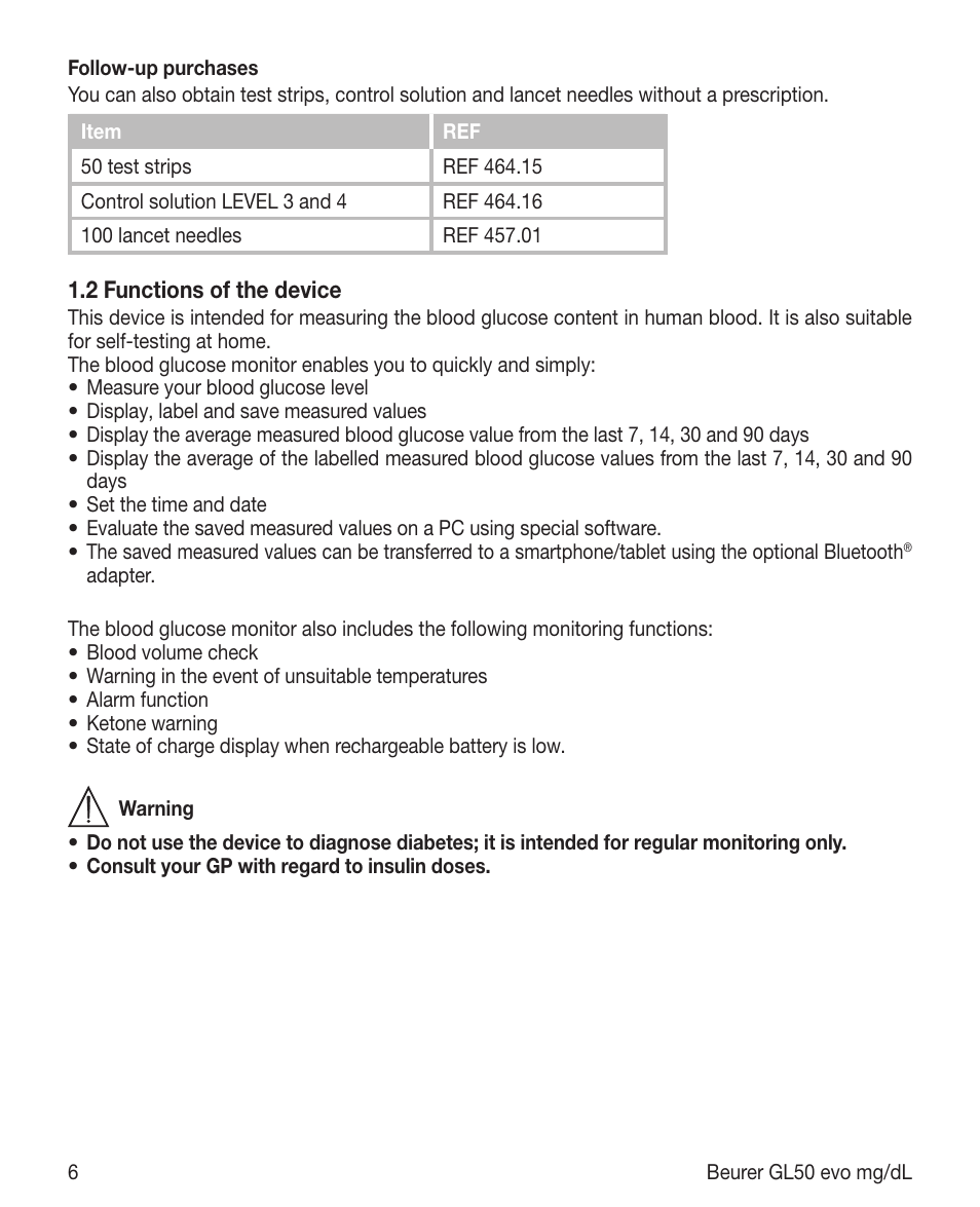 Beurer GL 50 evo (mgdl) User Manual | Page 6 / 40