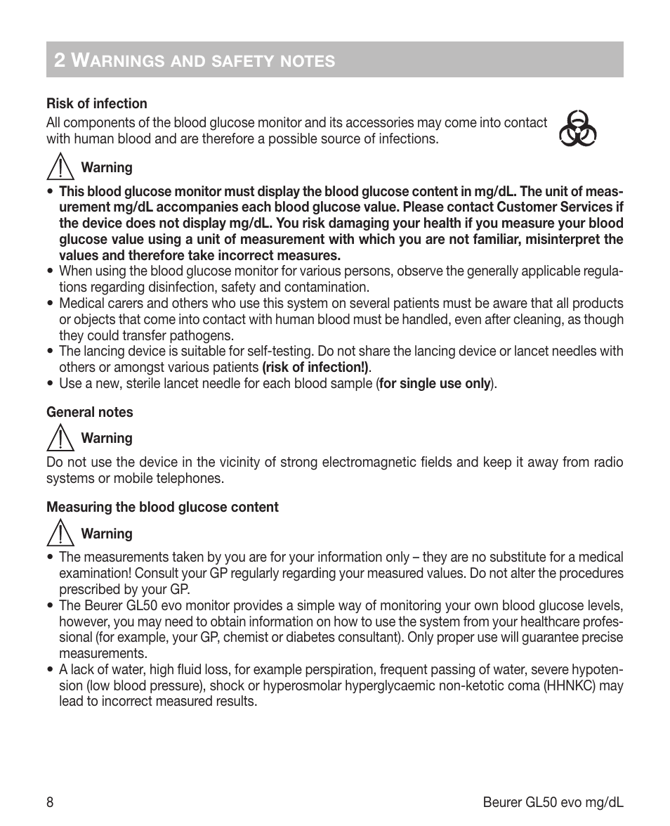 Beurer GL 50 evo (mgdl) User Manual | Page 8 / 40