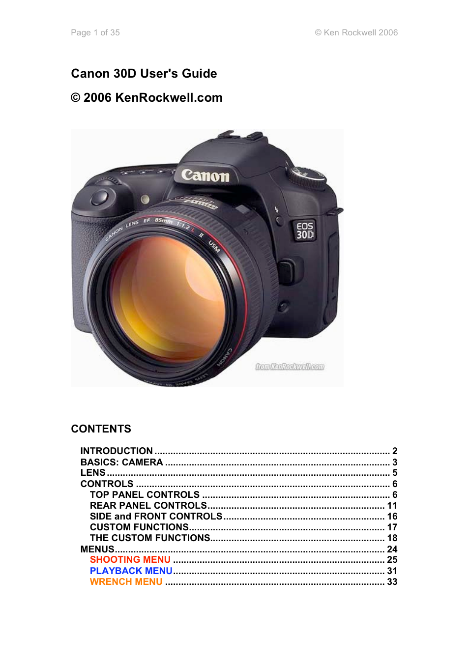 Canon 30D User Manual | 35 pages