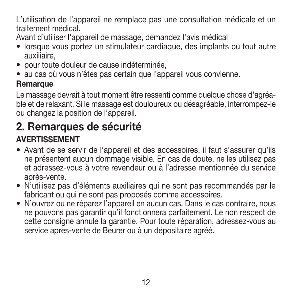 Remarques de sécurité | Beurer FM 16 User Manual | Page 12 / 36