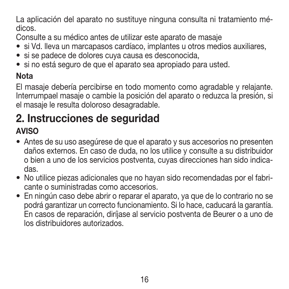 Instrucciones de seguridad | Beurer FM 16 User Manual | Page 16 / 36