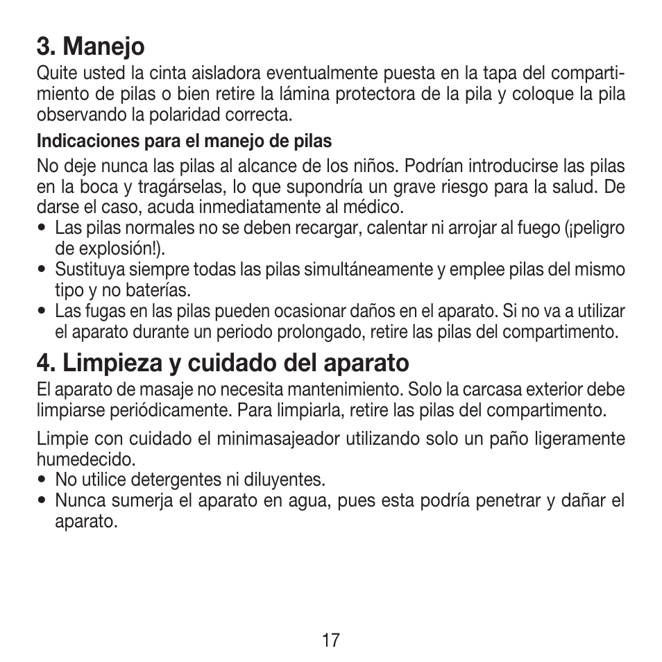 Manejo, Limpieza y cuidado del aparato | Beurer FM 16 User Manual | Page 17 / 36