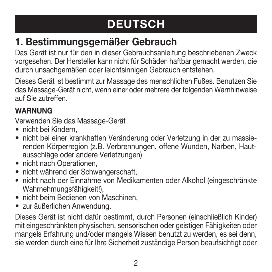 Deutsch, Bestimmungsgemäßer gebrauch | Beurer FM 16 User Manual | Page 2 / 36