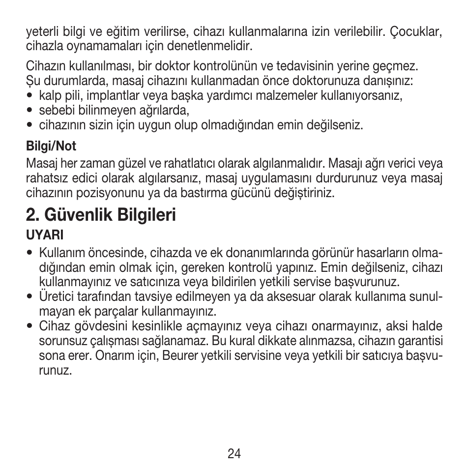 Güvenlik bilgileri | Beurer FM 16 User Manual | Page 24 / 36