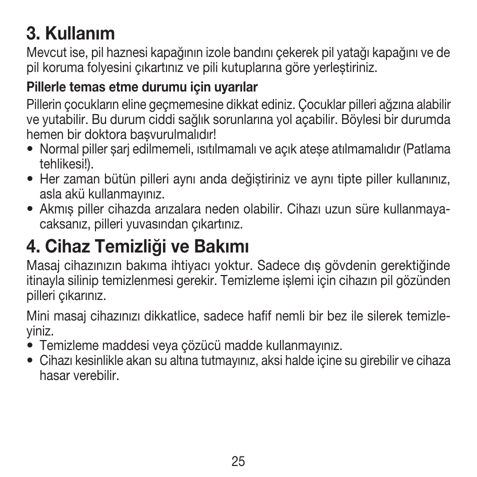 Kullanım, Cihaz temizliği ve bakımı | Beurer FM 16 User Manual | Page 25 / 36