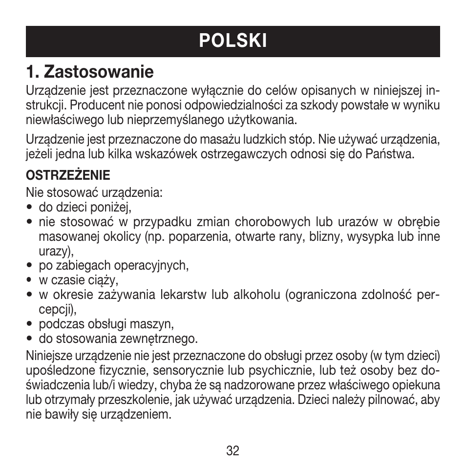 Polski, Zastosowanie | Beurer FM 16 User Manual | Page 32 / 36