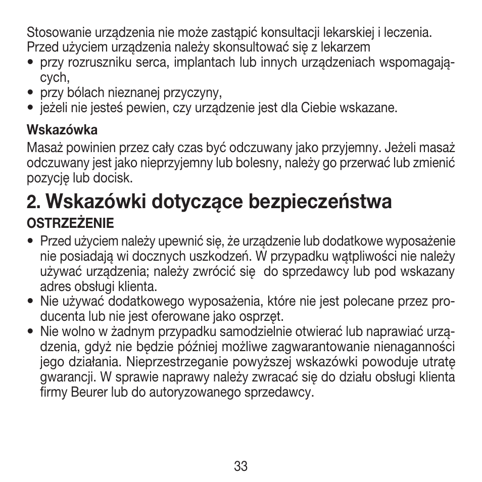 Wskazówki dotyczące bezpieczeństwa | Beurer FM 16 User Manual | Page 33 / 36