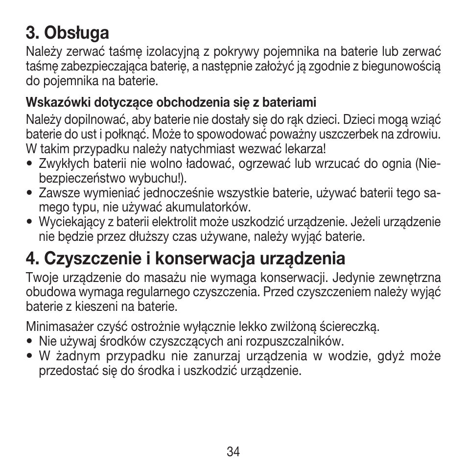 Obsługa, Czyszczenie i konserwacja urządzenia | Beurer FM 16 User Manual | Page 34 / 36