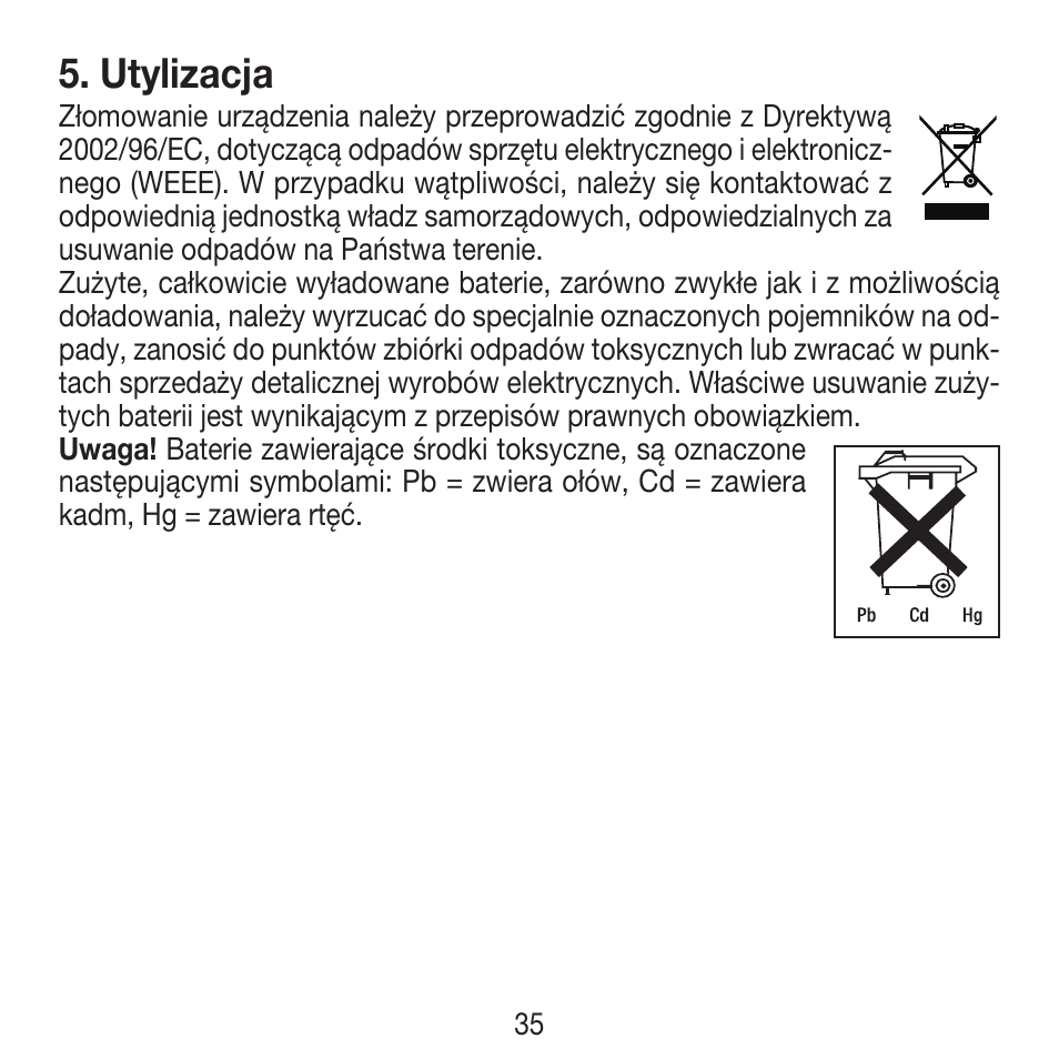 Utylizacja | Beurer FM 16 User Manual | Page 35 / 36