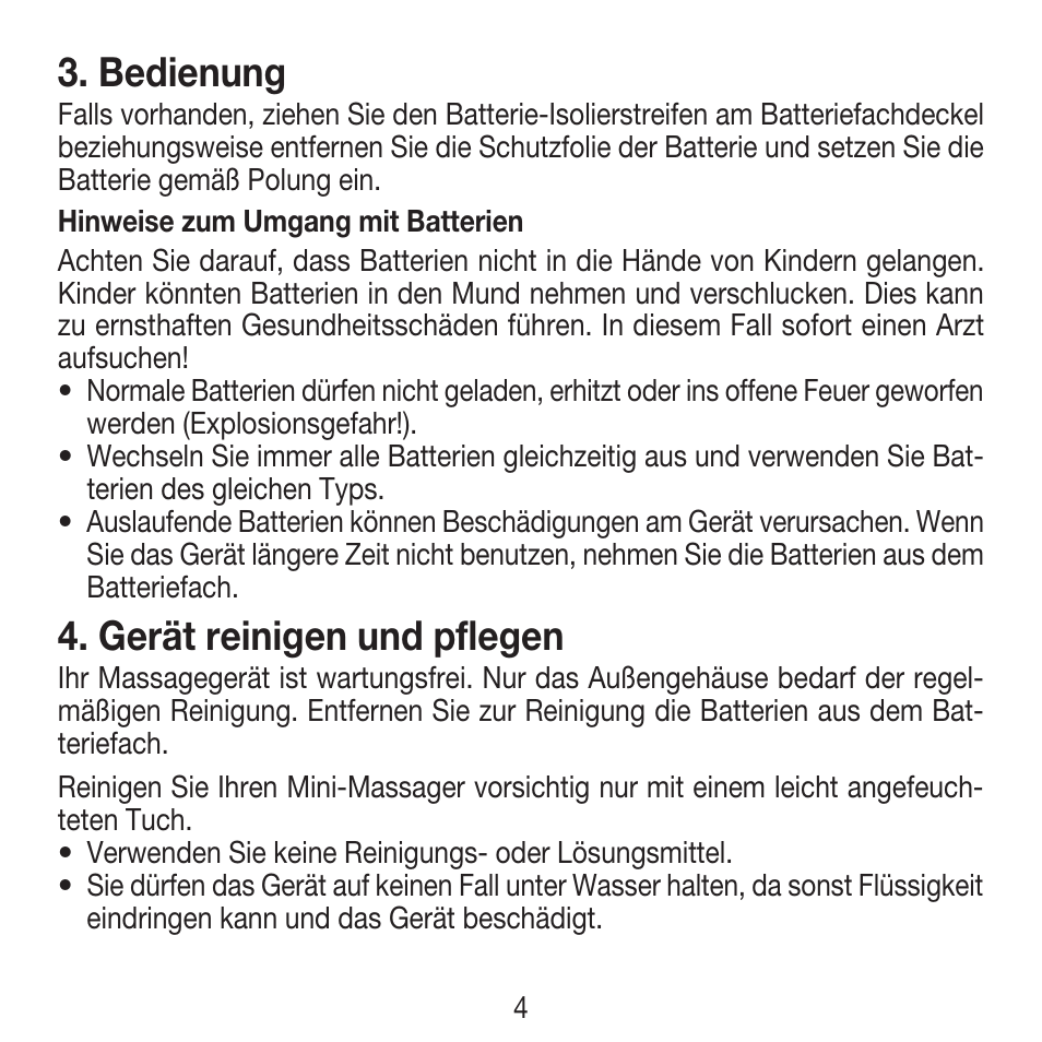 Bedienung, Gerät reinigen und pflegen | Beurer FM 16 User Manual | Page 4 / 36