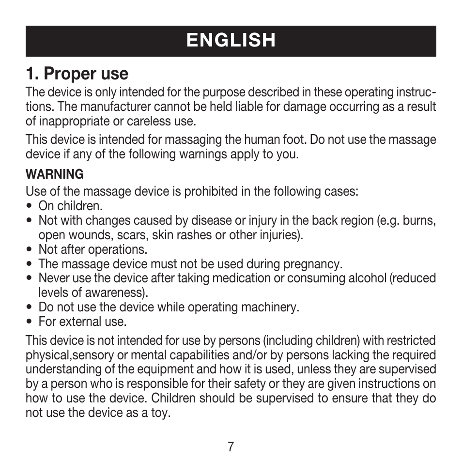 English, Proper use | Beurer FM 16 User Manual | Page 7 / 36