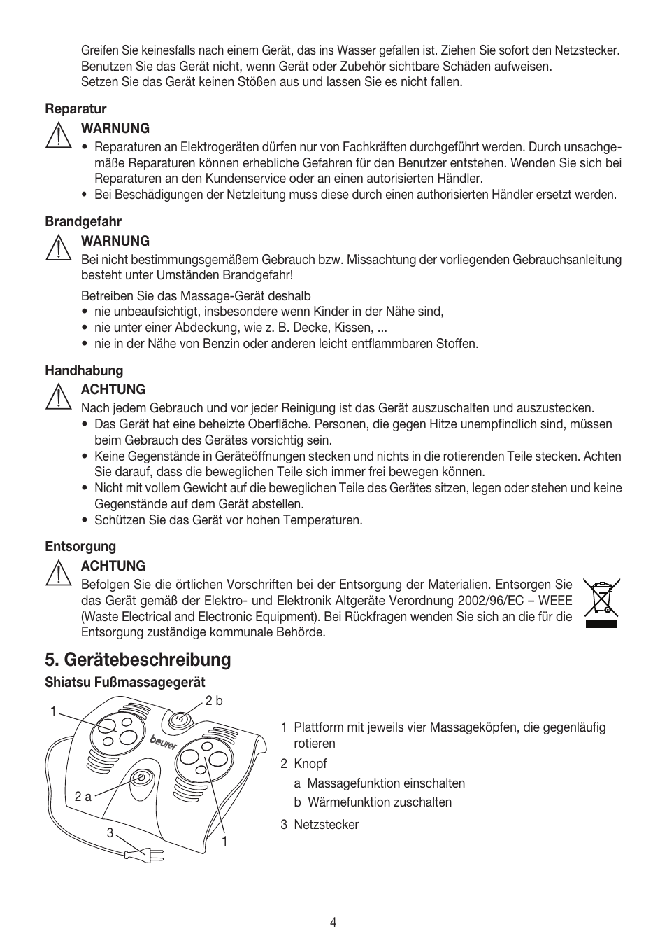 Gerätebeschreibung | Beurer FM 38 User Manual | Page 4 / 36