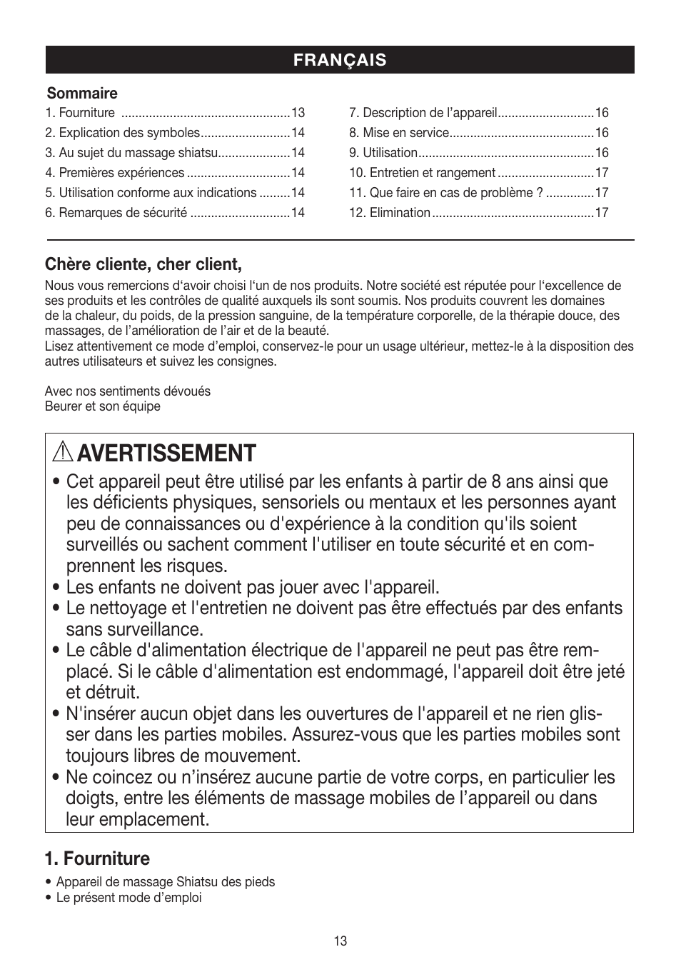 Avertissement | Beurer FM 60 User Manual | Page 13 / 44