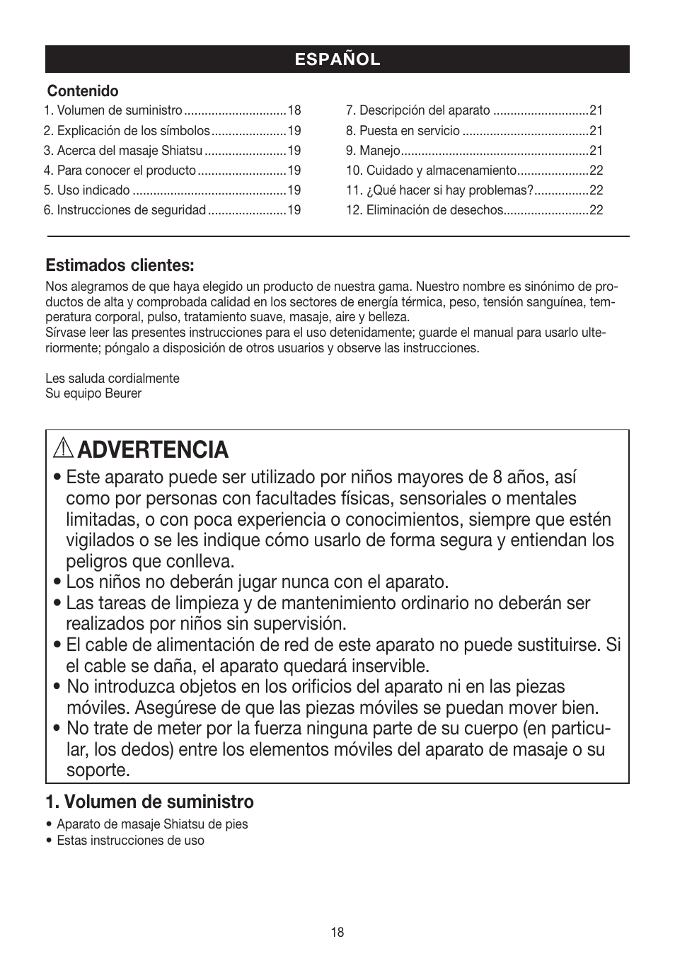 Advertencia | Beurer FM 60 User Manual | Page 18 / 44