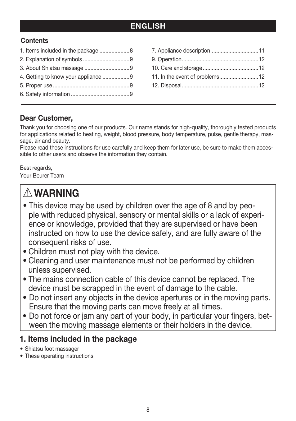 Warning | Beurer FM 60 User Manual | Page 8 / 44