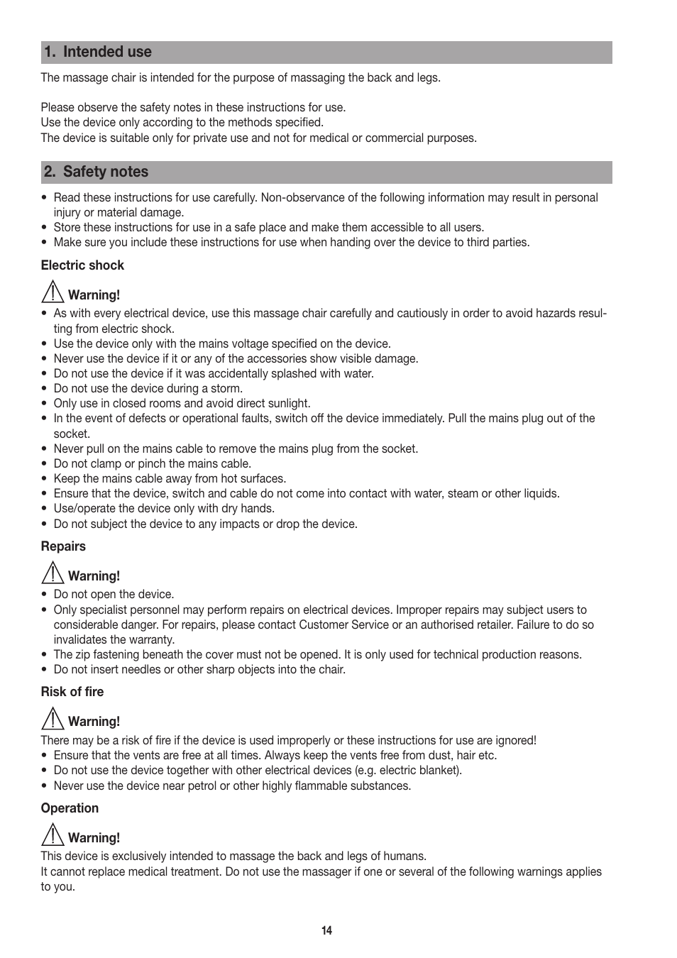 Intended use | Beurer MC 3800 User Manual | Page 14 / 92