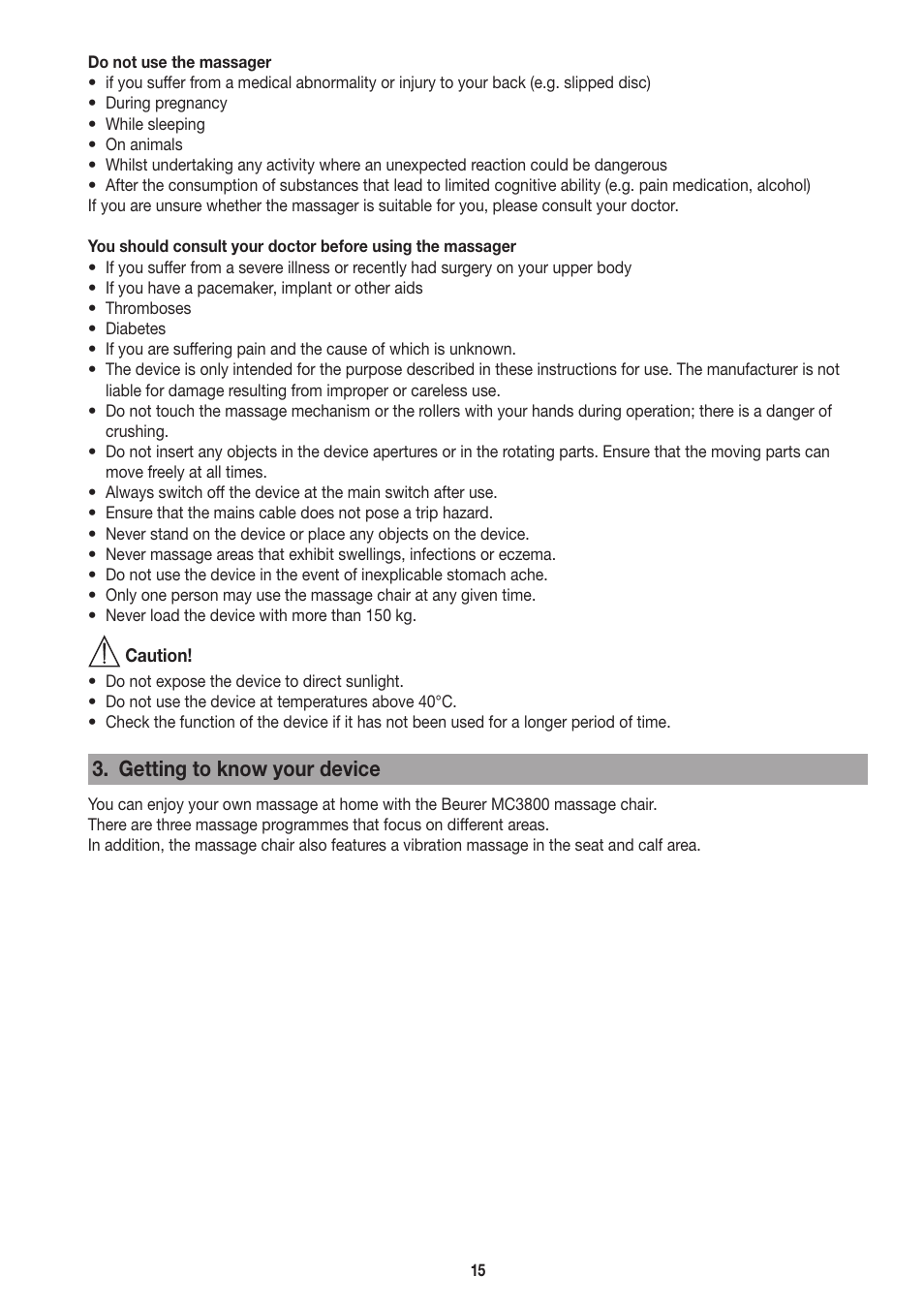 Getting to know your device | Beurer MC 3800 User Manual | Page 15 / 92