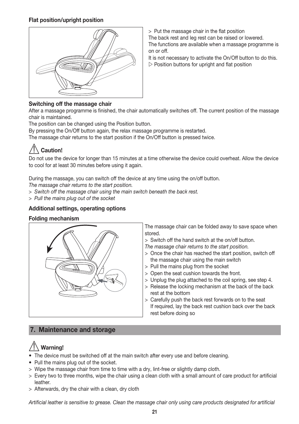 Maintenance and storage | Beurer MC 3800 User Manual | Page 21 / 92
