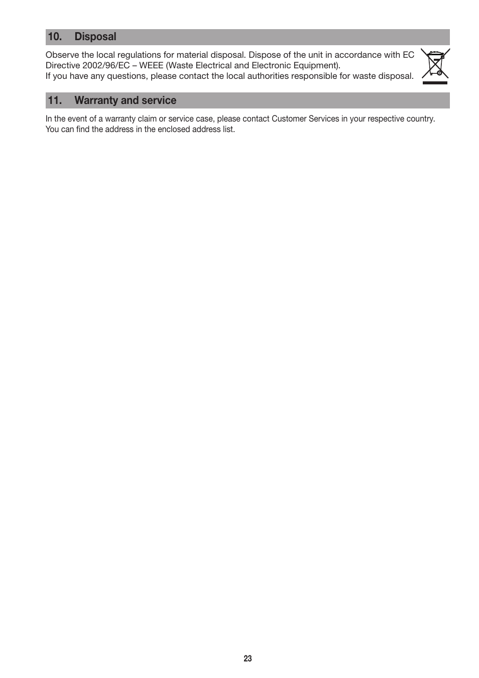 Disposal, Warranty and service | Beurer MC 3800 User Manual | Page 23 / 92