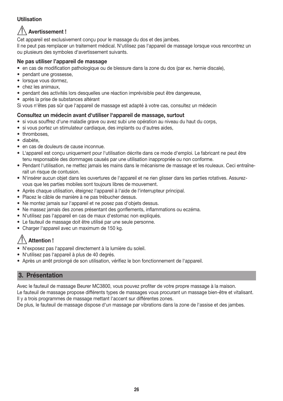 Présentation | Beurer MC 3800 User Manual | Page 26 / 92
